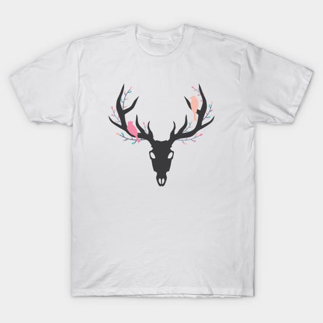 Whimsy Stag Skull T-Shirt by NixieNoo